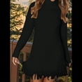 thumbnail image 3 of Vestido Tipo Suéter de Larga para Mujer, Informal, de Punto Acanalado, con Borlas, para Otoño. Negro L, 3 of 5