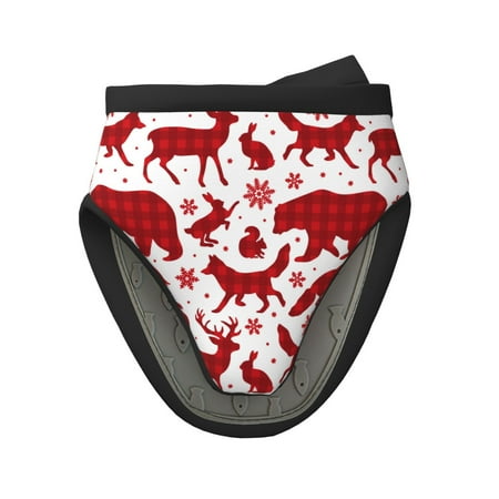 

Pofeuu red plaid Moose Bunny bear Print Thickened Mini Silicone Oven Mitts Heat Resistant Rubber Oven Mitt Gloves Finger Pinch Grips Pot Holder Silicone Potholder