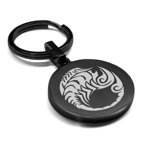 Stainless Steel Tribal Scorpio Zodiac (Scorpion) Round Medallion Keychain Circle Ring