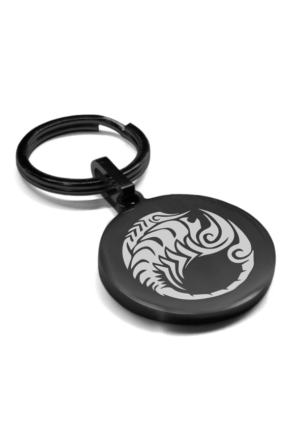 Stainless Steel Tribal Scorpio Zodiac (Scorpion) Round Medallion Keychain Circle Ring