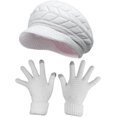 thumbnail image 2 of 2-Pieces Women Winter Hat and Glove Set, Warm Knitted Beanie Hat Glove Snow Ski Skull Cap with Visor and Touchscreen Glove, 2 of 6