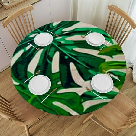 

Patifu Leaf Jungle Round Tablecloth 100% Polyester Waterproof Resistant Fabric for Home Kitchen Parties Holiday Dinner 31 -35