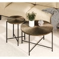 thumbnail image 3 of Miekor Furniture Radial Pattern 2-Piece Coffee and End Table Set – Waterproof MDF with PVC Cover, Distressed Cylindrical Design, Black Metal Legs – Classic Rustic Charm, Dark Walnut 14704, 3 of 9