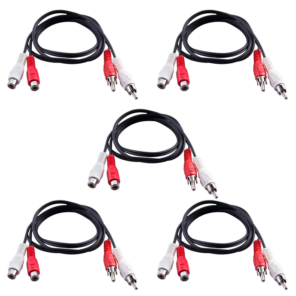 Seismic Audio 5 Pack of 3 Foot Dual RCA Male to Dual RCA Female Audio