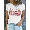 thumbnail image 1 of Chic Floral Coffee Cups Love Graphic Tee - Women's Short Sleeve Crew Neck Top, Perfect for Spring & Summer, Breathable Cotton Blend, Coffee Sleeve, 1 of 6