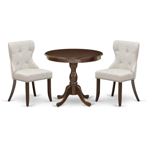 East West Furniture Antique 3-piece Wood Dining Set in Mahogany/Doeskin