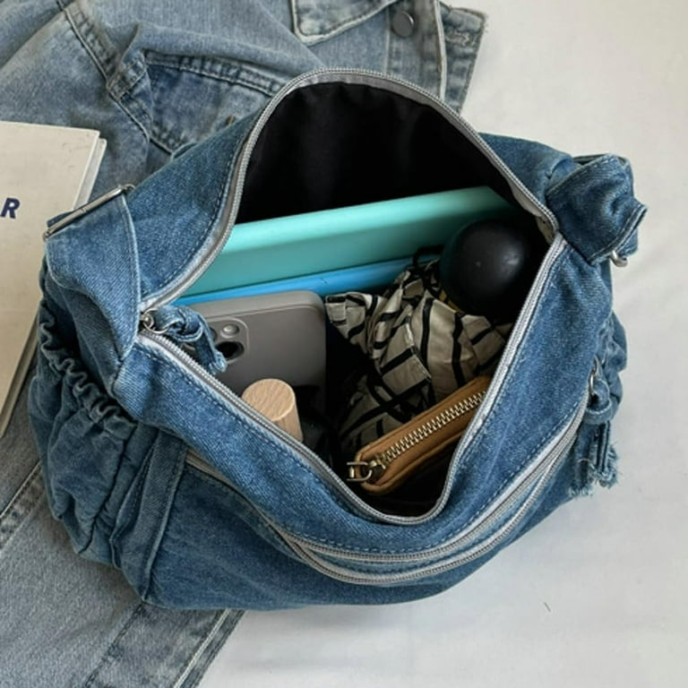 Euphrates Women's Retro Large Canvas Denim Shoulder Bag Denim Crossbody Handbags Casual Style Lightweight Tote Purse, Blue Euphrates Women's Retro Large Canvas Denim Shoulder Bag Denim Crossbody Handbags Casual Style Lightweight Tote Purse, Blue