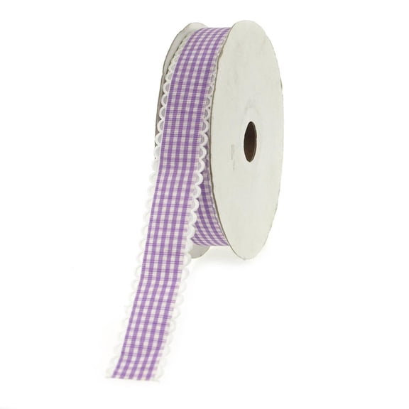 Gingham Picot-Edge Polyester Ribbon, 7/8-inch, 25-yard, Purple