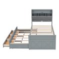 thumbnail image 5 of Newest Twin Size Wooden Bed with Storage Headboard with Outlets, Extendable Bed with Twin Size Trundle with Three Storage Drawers,Gray, 5 of 11