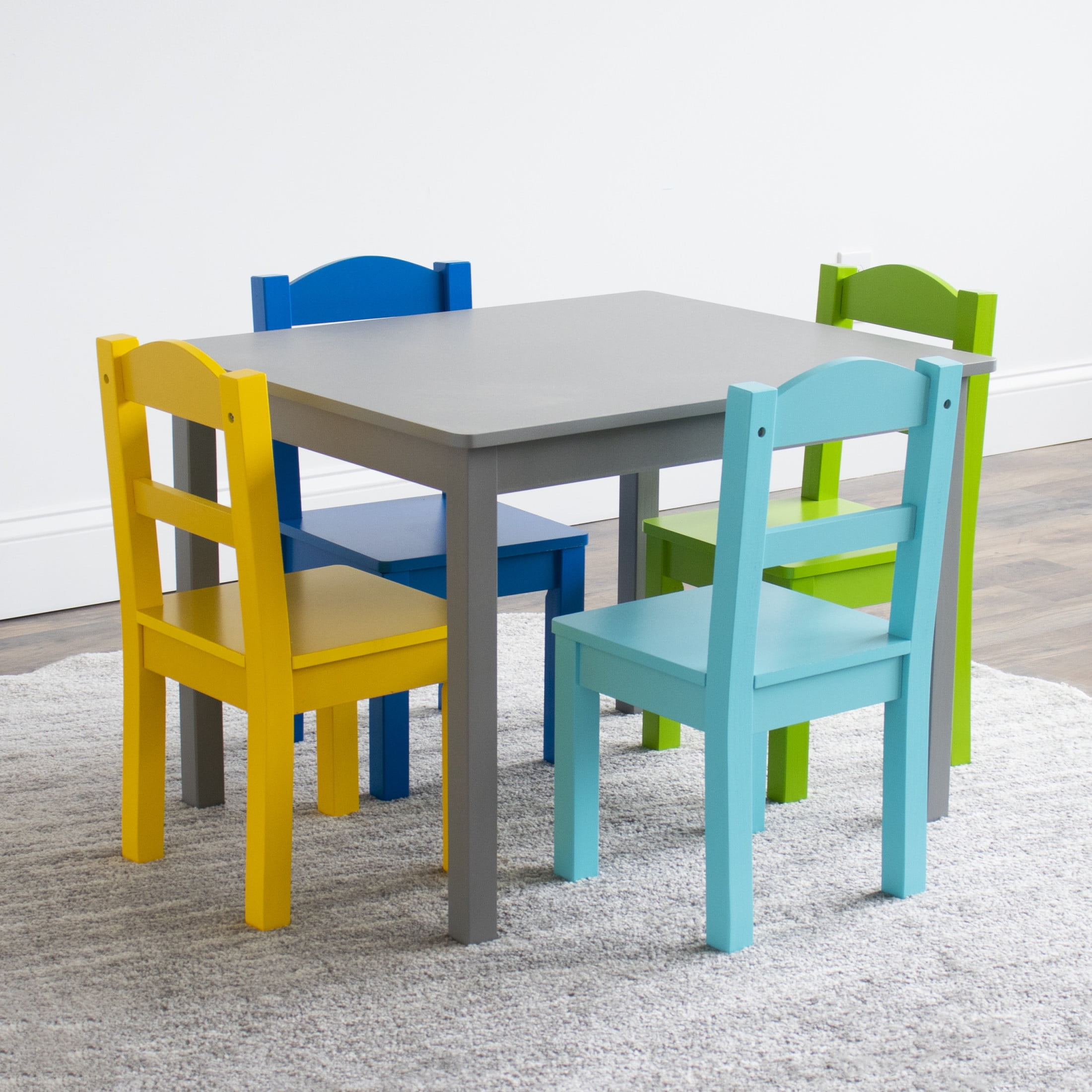 Humble Crew Kids Wood Activity Table and 4 Chairs Set, Multi-Color, Ages 3-6