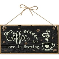 1 pc Coffee Bar Wood Sign Wood Plaque Hanging Decor for Front Door Sign Rustic Rectangle Wooden Painting Hanging Wall Art with Jute Twine for Spring Home 12 x 6Inch-Love ls Brewing diy Word
