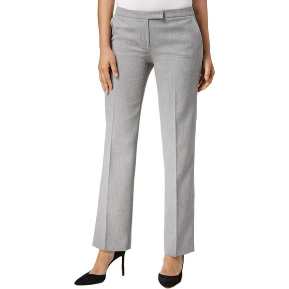 KASPER Womens Gray Stretch Zippered Pocketed Tab-waist Mid-rise Wear To Work Straight leg Pants Petites 12P
