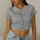 thumbnail image 2 of Mujeres Casual Turndown Collar Botones Manga corta Sólido Pullover Blusa Camiseta Tops Sueltos OAVQHLG3B Store lin121212, 2 of 4