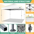 thumbnail image 3 of COBIZI 10x10 Pop Up Canopy Tent with 4 Sidewalls, One-Push Setup, Glow Strips, 3 Heights, Air Vent, Waterproof UPF 50+, Carry Bag, Sandbags, Stakes & Ropes for Outdoor Party & Beach, White, 3 of 8