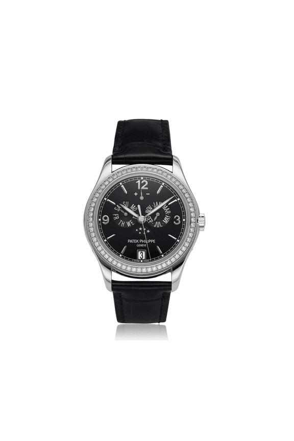 Pre-Owned Patek Philippe Annual Calendar Moonphase 5147G 18k White Gold & Diamond Bezel Ref. 5147G-001