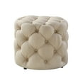 thumbnail image 2 of Inspired Home Perilous Linen Ottoman Allover Tufted Round Modern Contemporary 1 PC, Beige, 2 of 7