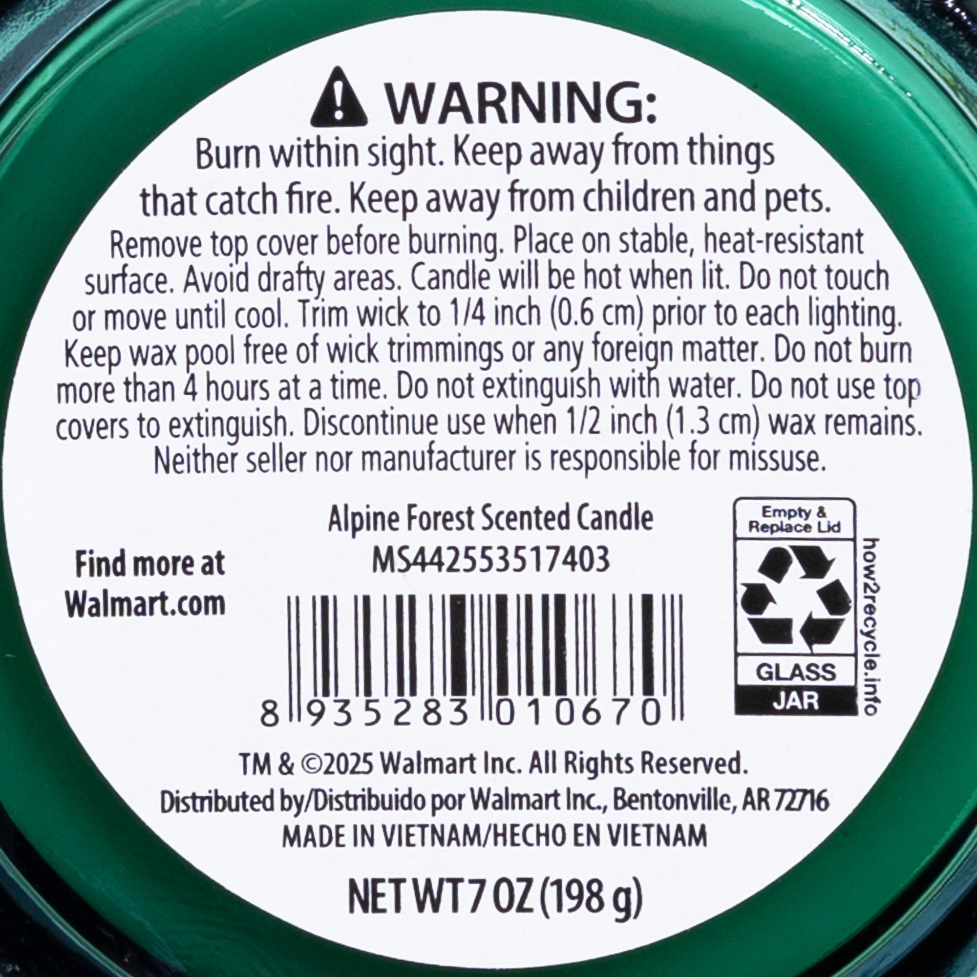 Mainstays 1-Wick Glass Jar Candle, Countdown to Christmas, Alpine Forest, 7 oz
