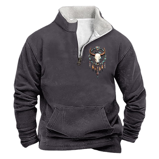 Sudadera sin capucha para hombre, informal, a la moda, con cuello alto, estampado, con cremallera, jersey de manga larga, blusa de poliéster para hombre