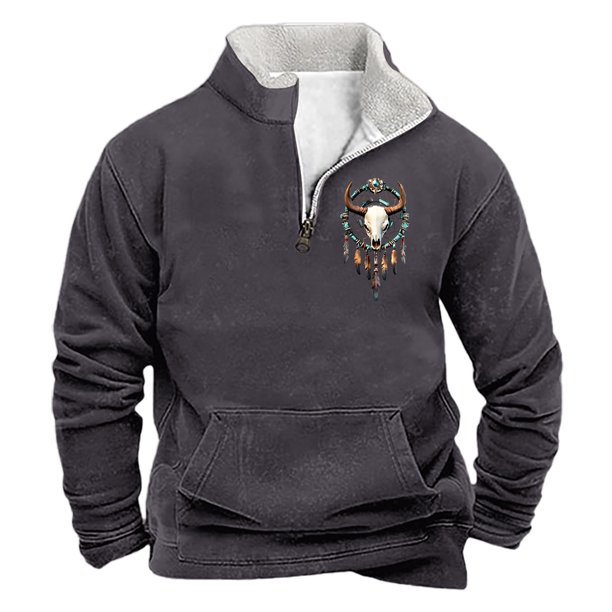Sudadera sin capucha para hombre, informal, a la moda, con cuello alto, estampado, con cremallera, jersey de manga larga, blusa de poliéster para hombre