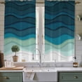thumbnail image 2 of Teal Ocean Kitchen Curtains, Coastal Sea Moire Waves Abstract Ombre Art Light Filtering Window Curtain Panels, 2Pcs Rod Pocket Window Treatments Set for Living Room Bathroom Bedroom 42x63 Inches, 2 of 9