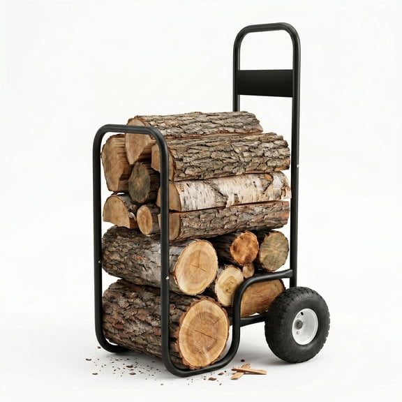 Earth Worth Rolling Firewood Rack – Log Dolly with Steel Frame, Black