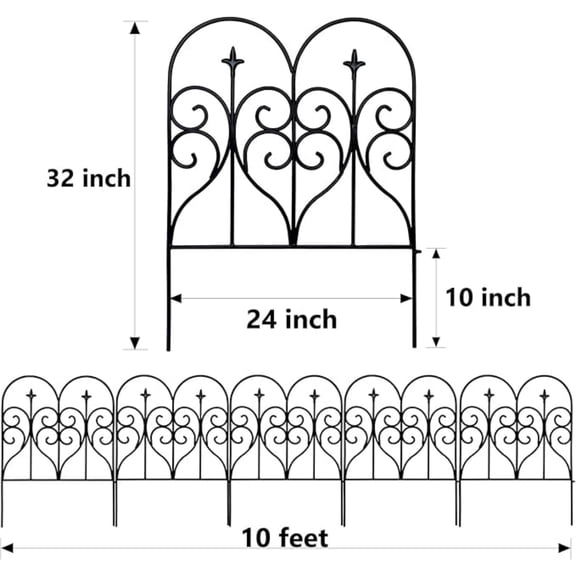 Decorative Garden Fence 32 in (H) x 10 ft (L) Outdoor Rustproof Metal Dog Pet Fence Animal Barrier, Garden Fencing Panel Border for Yard Patio Flower Bed