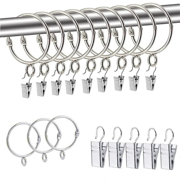 Opening Curtain Rings - Curtain Rod Clip Rings for 1.96" Rod, Set of 20pcs Silver,Suitable for Shower Curtain, Window Curtain,Café