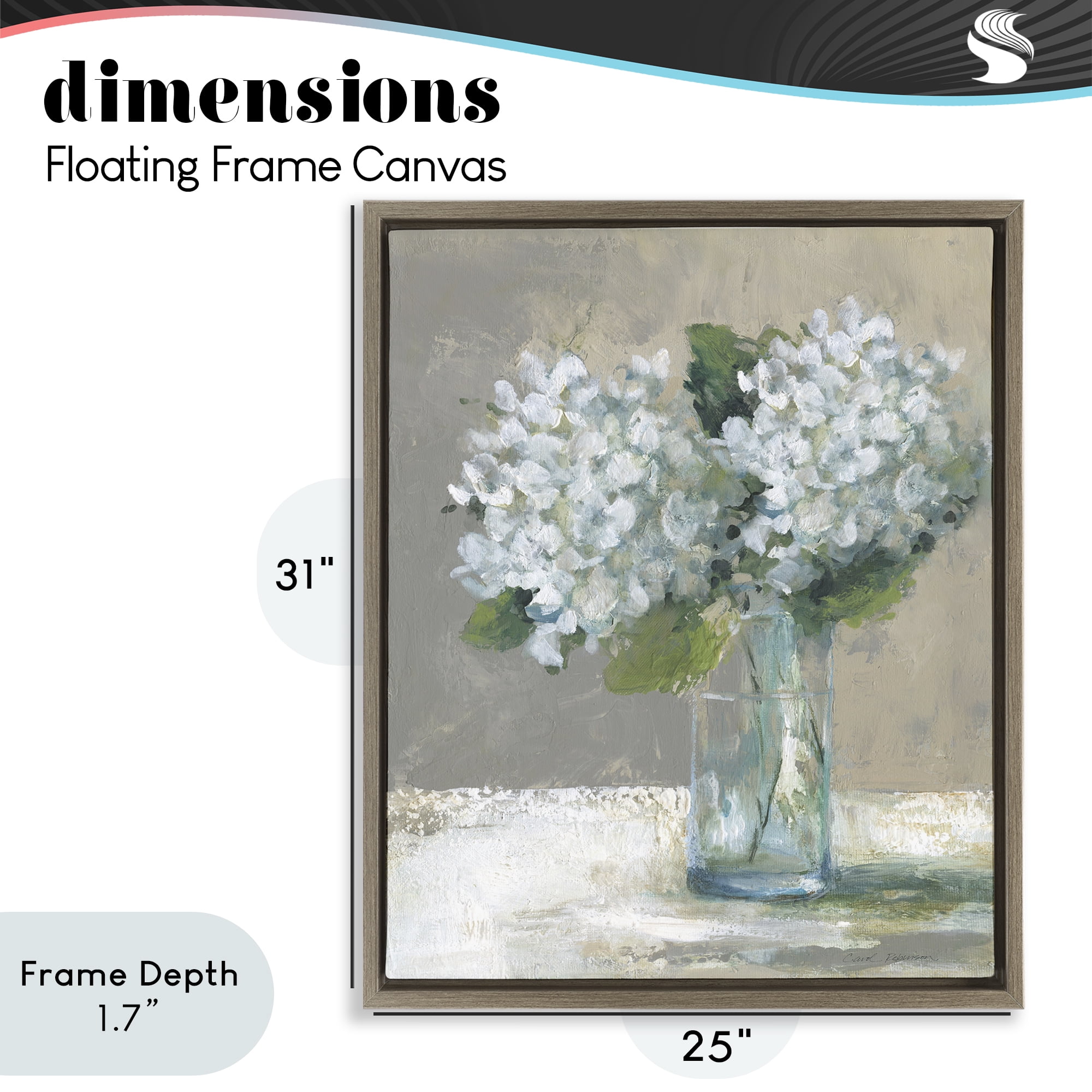 Stupell Industries White Hydrangeas Glass Vase Brown Framed Floater Canvas Wall Art, design by Carol Robinson