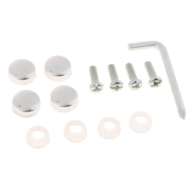 Tornillos de licencia de Matrícula de material acero Tornillos + Conjunto de Tapones de Tornillo Plata