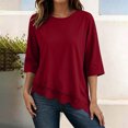 thumbnail image 4 of Lmueinov 3/4 Length Sleeve Womens Tops Crew Neck Lace Scalloped Hem Casual Shirts Solid Loose Fit Blouses Summer Fall Vacation Outfits, 4 of 7