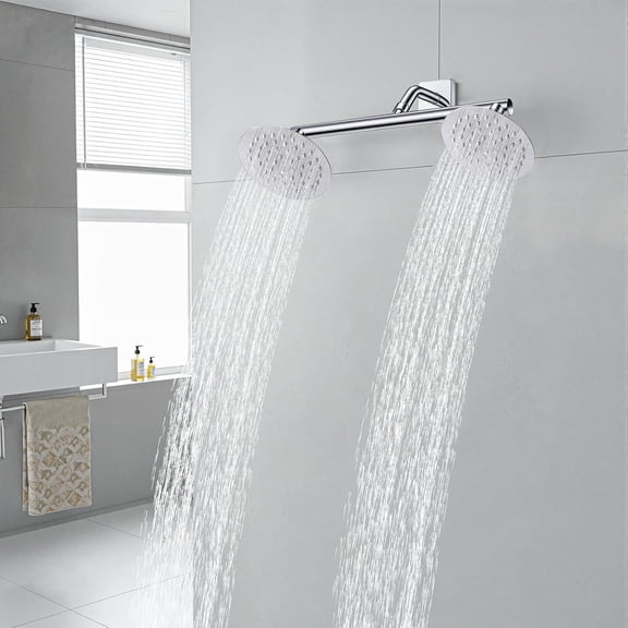 All Metal Double Shower Head with Flow Control Valve for Couples Walk-in Bathroom High Pressure Dual Shower Heads (Chrome)