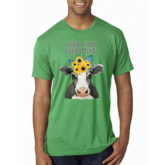 Wild Bobby, Good Food Good Mood Funny Cute Cow Animal Lover Mens Premium Tri Blend T-Shirt, Envy, Small