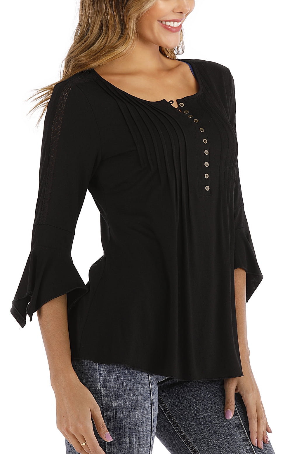 MISS MOLY Womens Tunic Tops Henly Lace 3/4 Bell Sleeve Blouse