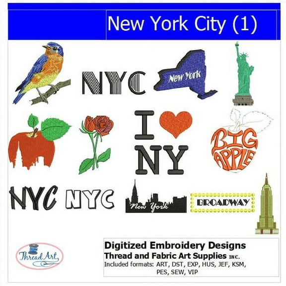 Threadart Machine Embroidery Design Bundles - Regional Sets - NYC(1) - Loaded on USB Stick - Over 10 Sets Available