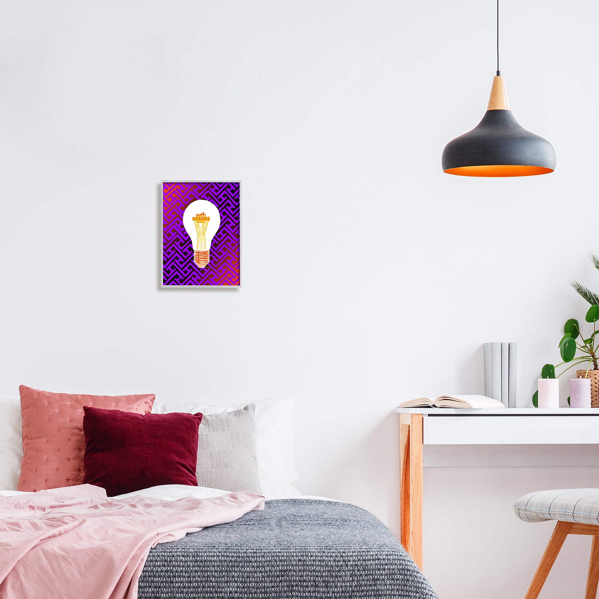 Stupell Industries Patterned Glam Lightbulb Beauty & Fashion Painting Gray Framed Art Print Wall Art, 11 x 14