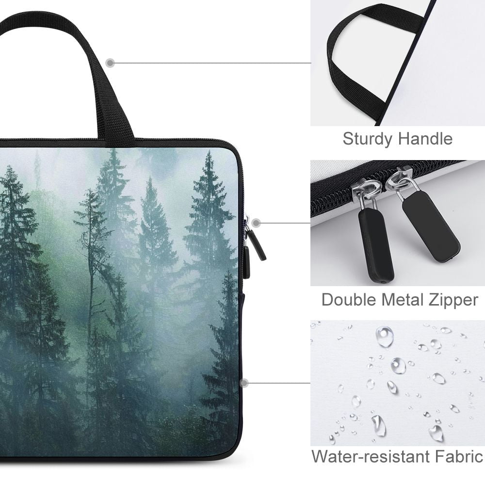 JRXY Trees Fog Neoprene Laptop Bag Diving Fabric Tablet Cover Computer Protective Handle Case 15inch