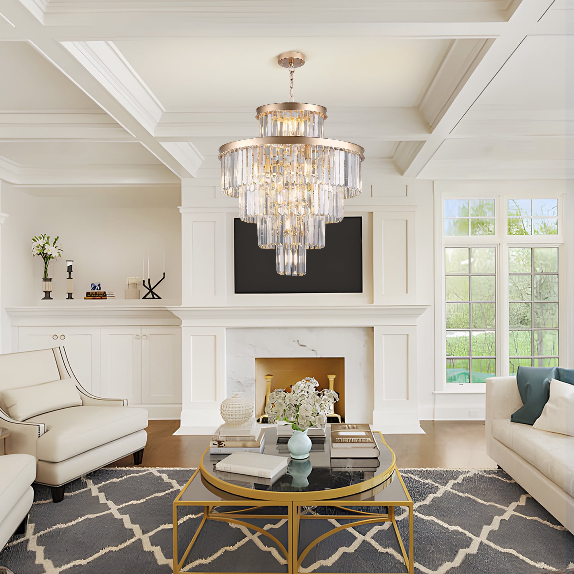 Jopath 23.6 Inch Golden Luxury Crystal Chandelier Modern Chandeliers Lights Fixture Hanging Pendant Light Fixture for Dining Room Bedroom Living Room