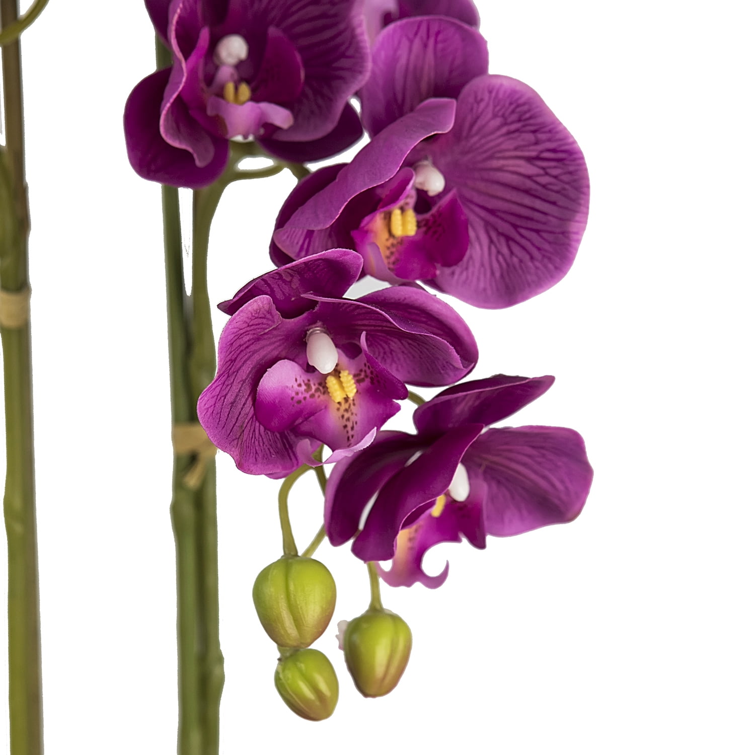 LCG Florals Artificial Flower, 32in Fuchsia Orchid Flower in Decorated Embossed Black Ceramic Pot, Fake Faux Indoor Plant for Home Decor