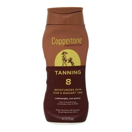Coppertone Tanning Sunscreen Lotion, Water Resistant Body Sunscreen SPF 8, Broad Spectrum SPF 8 Sunscreen, 8 Fl Oz Bottle