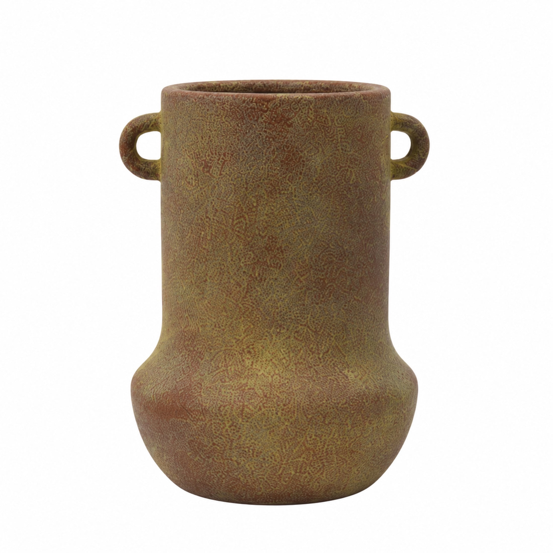 DecMode 10" Antique Style Textured Red Ceramic Vase with Yellow Shadings and Handles