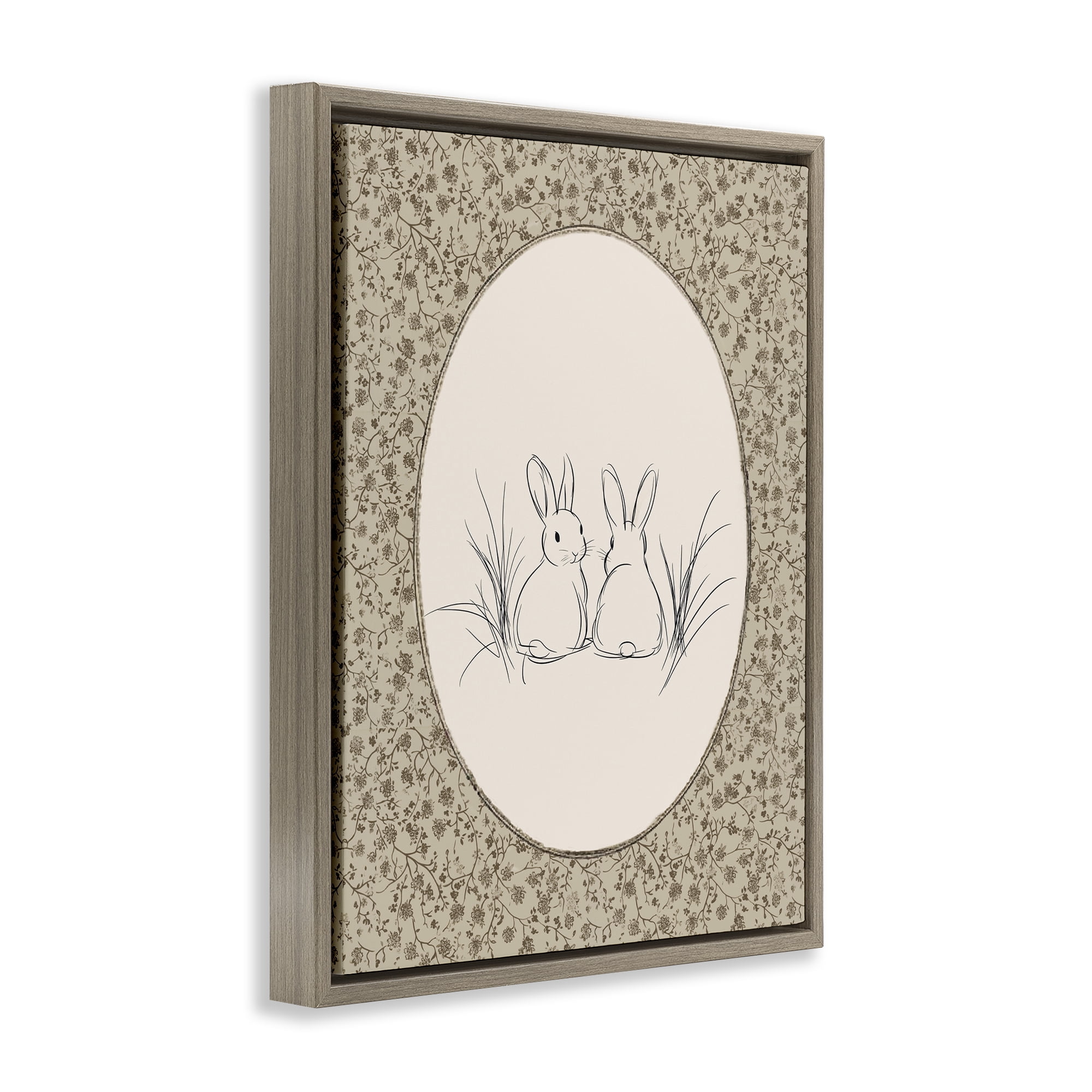 Stupell Industries Vintage Baby Bunnies Brown Framed Floater Canvas Wall Art, design by Ramona Murdock