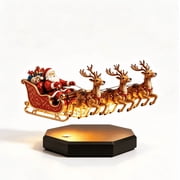 Levitation Santa Sleigh Display, Floating Christmas Santa Claus With Reindeer Decor, Rotating Levitating Figurine For Holiday Home Decor & Gift