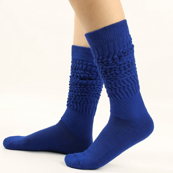 Slouchy Socks for Women Women's Solid Colour Warm Stockings from the 1980s to 1990s, Super Long Tight Knit Pile Socks Dark Blue One Size