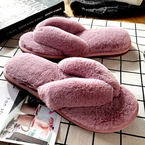 Mictong women's plush slippers, cute plush slippers, comfortable indoor plush slippers, warm plush slippers, anti slip flip flops, suitable for indoor use, sizes 8.5-9.5, 1 piece, Dark pink