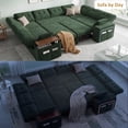 thumbnail image 2 of 8-Seat Large U Shaped Modular Sectional | Pull Out Bed Sleeper Sofa Dark Green/ Reclining Backrest, USB Ports, LED Light & Storage Seat - Tool-Free Assembly, 2 of 8