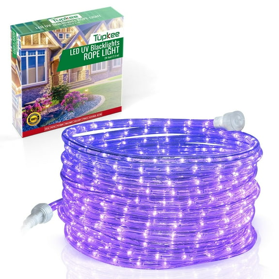 Tupkee LED Black Light Rope Light - 24 Feet, Indoor Outdoor - 10MM Diameter - 144 LED Long Life Blacklight Bulbs Rope Tube Lights - for Birthday Halloween Stage Fluorescent Glow Party Home Decoration