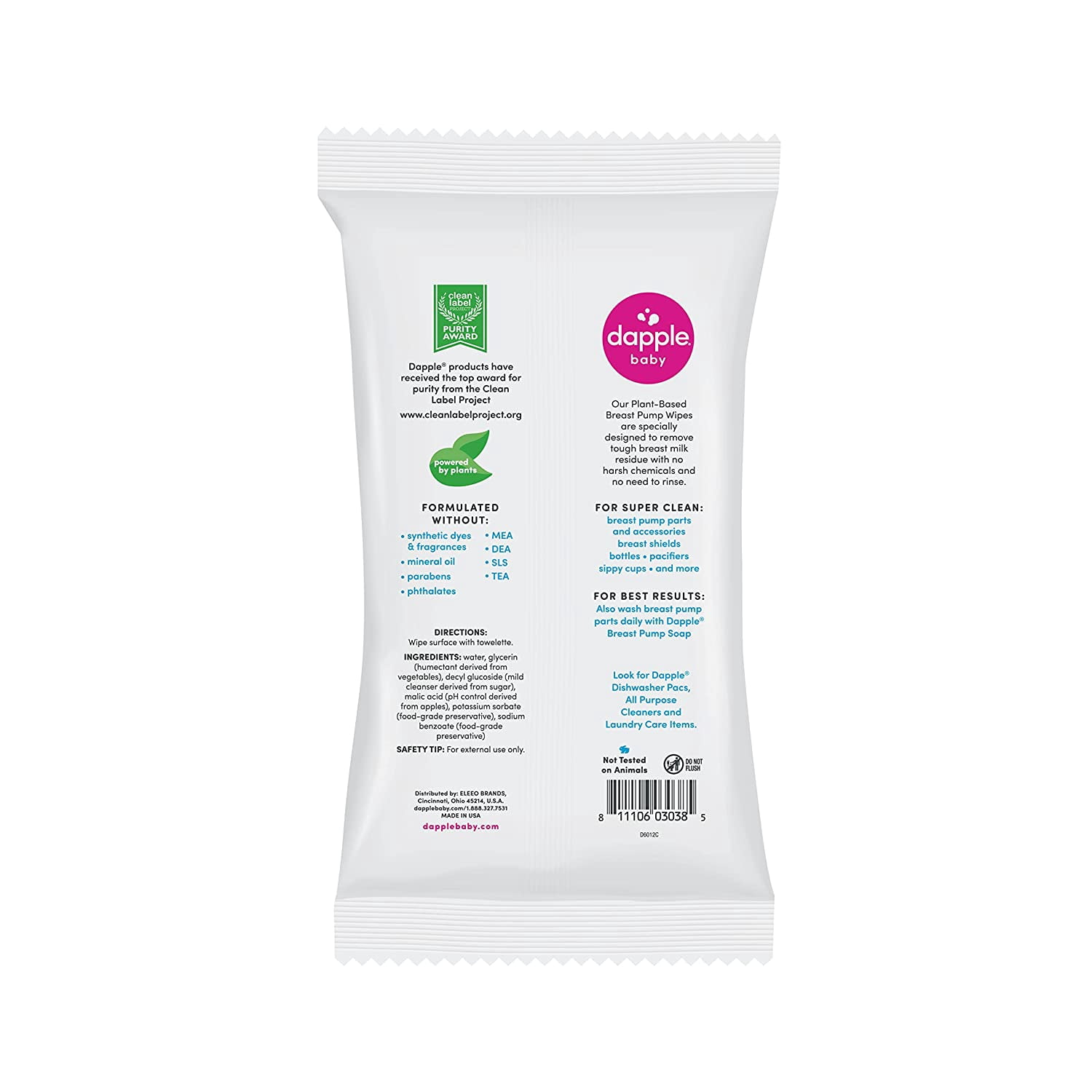 Baby Breast Pump Wipes, Powered by Plants, Hypoallergenic, Removes Milk Residue, No Rinse, Fragrance Free, 25 Count (Pack of 3)