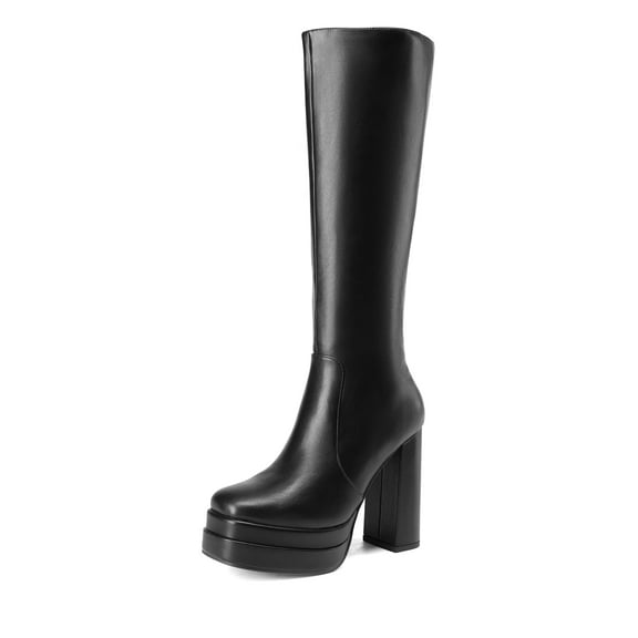 DREAM PAIRS Women's Platform Heeled Knee High Boots, Long Chunky Tall Gogo Boots for Fall