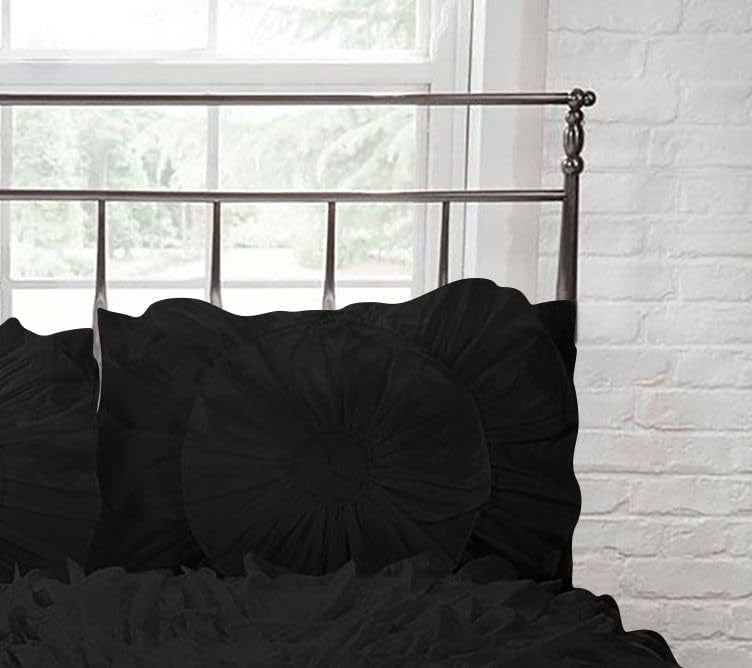 D.N.G. BEDDINGS 5 Piece 100% Egyptian Cotton Circle Ruffle Comforter Set, 550 GSM Filled Microfiber - King/Cal-King Size, Black Color - 800 Thread Count