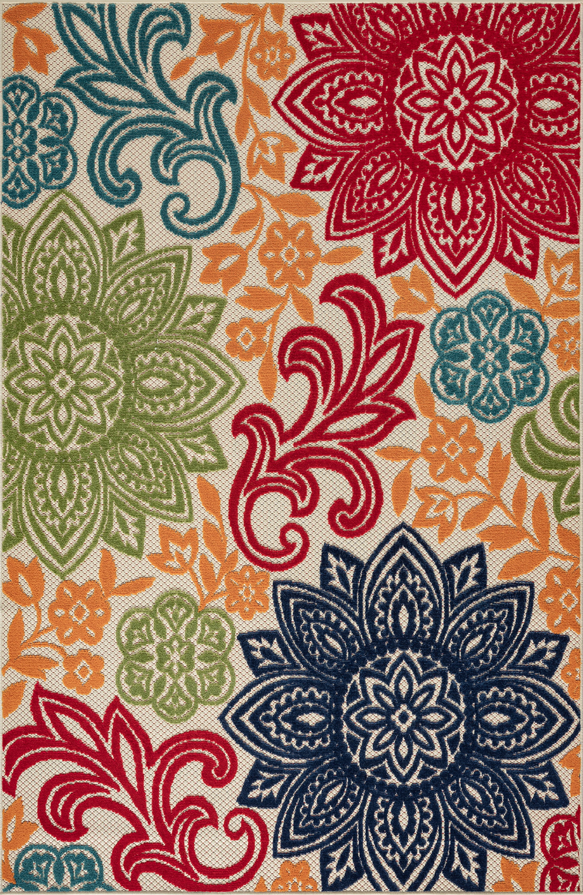 Oasis Modern Floral Multicolor Polypropylene Indoor Outdoor Area Rug, 5'x7' Rectangle